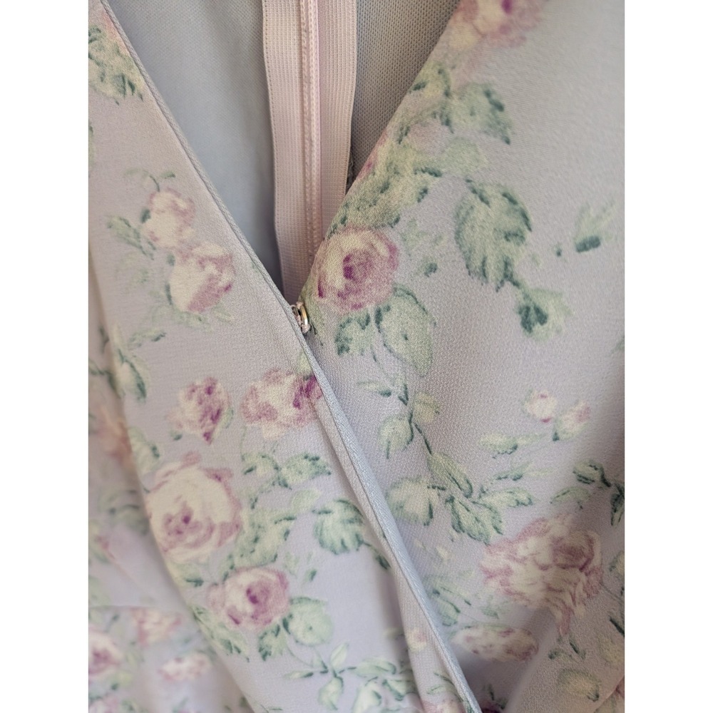 Pastel Floral Dress Fairy Coquette Twee Flutter Sleeve Purple Medium Faux Wrap - Picture 6 of 16